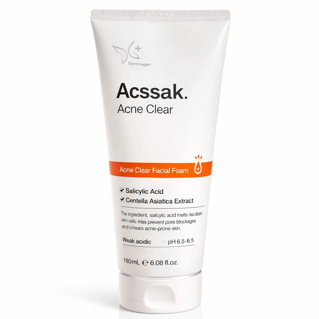 Acssak Acne Clear Facial Foam Salicylic Acid Cleanser for Acne-Prone Skin | Dermagen